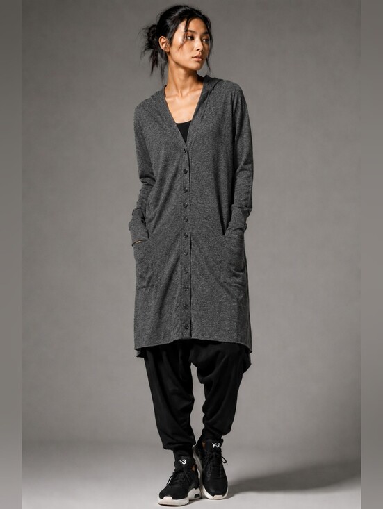 Yohji Yamamoto Sweaters - NWT Y-3 Yohji Yamamoto Longline Hooded Cardigan Gray S